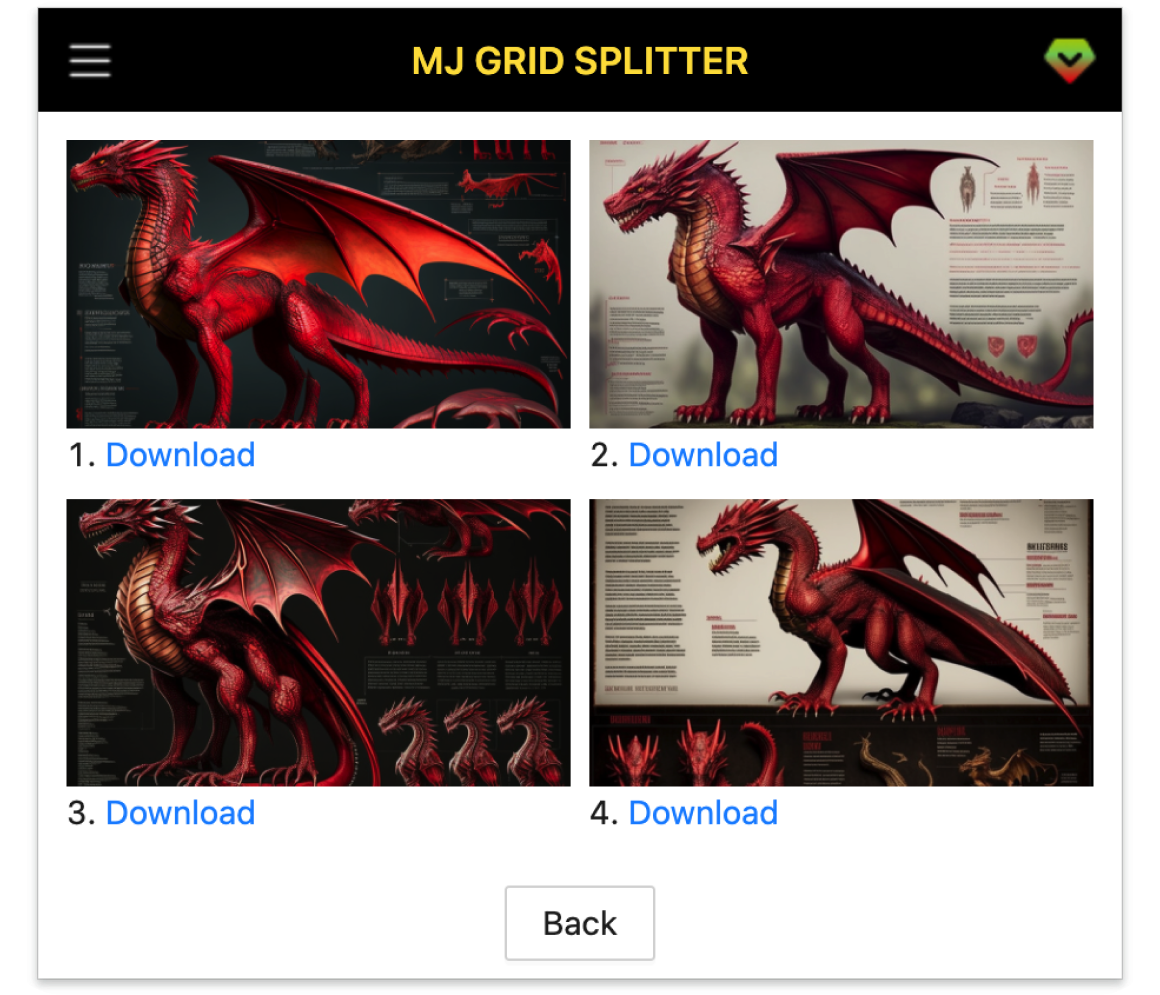 MidJourney Grid Splitter Screenshot